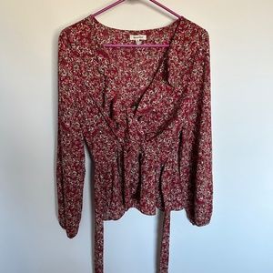 MAX Studio red ruffle wrap top